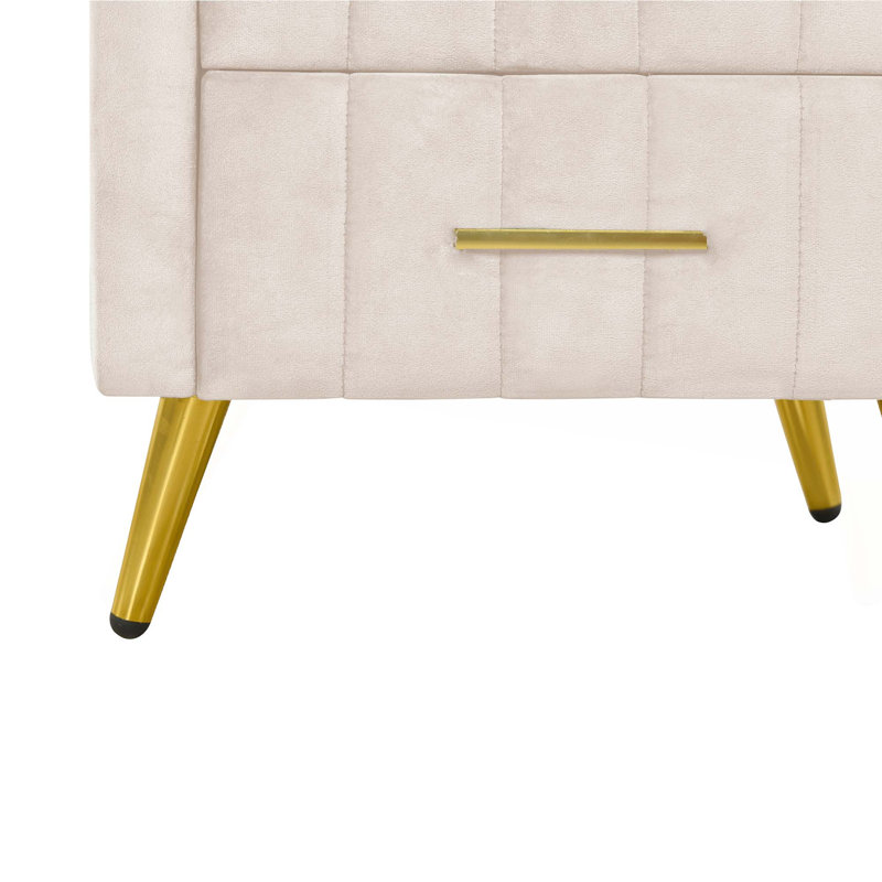 Ensemble de chambre à coucher 4 pièces avec grand lit tapissier avec repose-pieds et tables de chevet modernes en velours côtelé