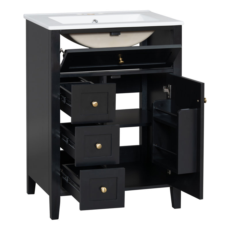 Meuble-lavabo 24 po avec un tiroir rabattable et 3 tiroirs standards (noir), Noir