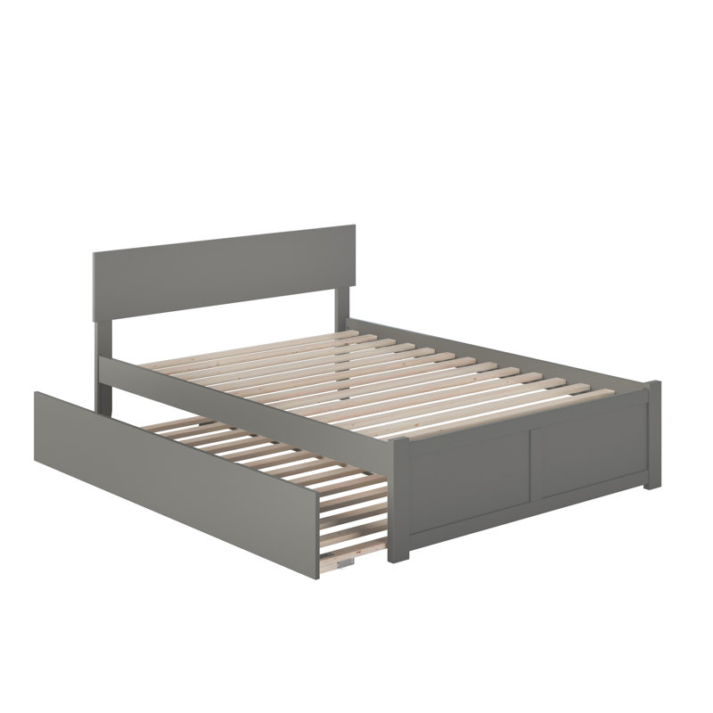 Lit plateforme en bois massif avec pied de lit et gigogne double Daurice, Gris