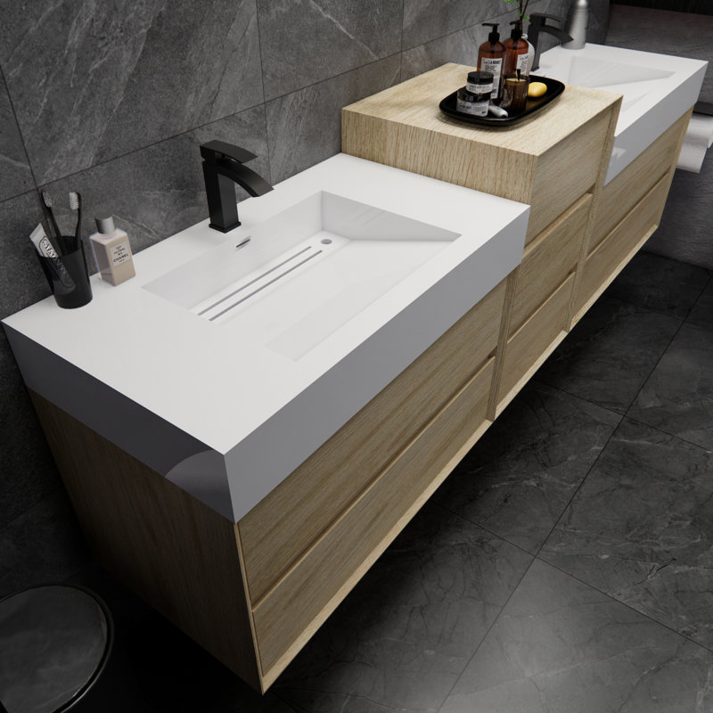 Albizu 104" Wall-Mounted Double Bathroom Vanity, Coffee