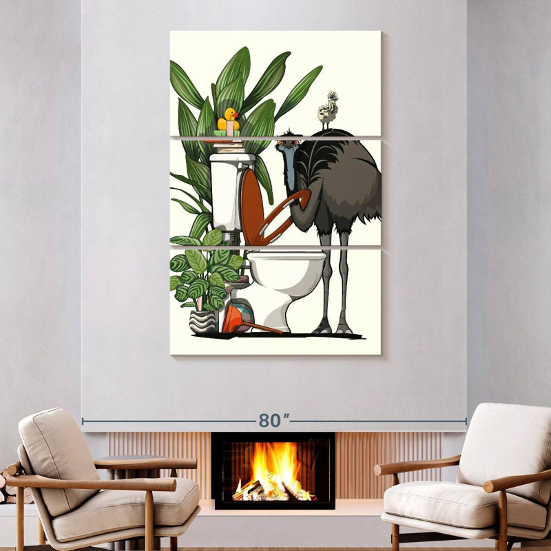 Emu utilisant la toilette, H 74 po x l 48 po