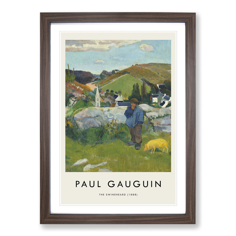 The Swineherd by Paul Gauguin - Picture Frame Painting, 65cm H x 48cm W x 2cm D, Walnut Framed