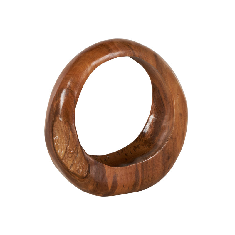 Teak Wood Handmade Round Abstract Decorative Brown Sculpture