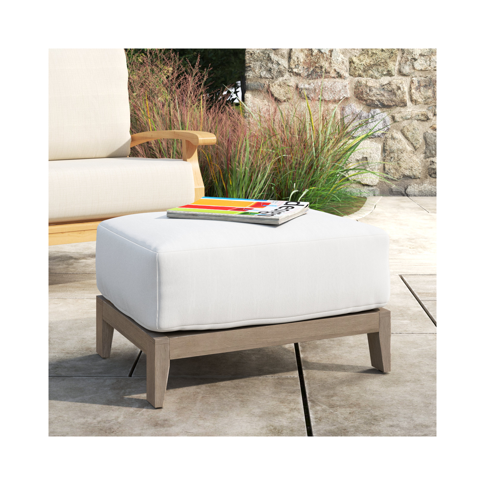 Middleway Teak Outdoor Ottoman with Sunbrella® Cushion
