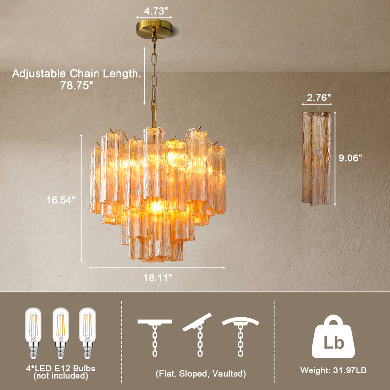 Iron Chandelier, 16.54" H x 18.11" W x 18.11" D