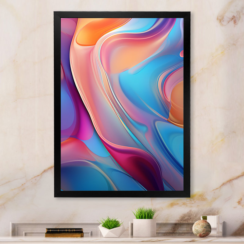 Art mural sur toile abstrait transitionnel rose et bleu II, H 32 po x l 16 po x P 1 po, Cadre simple noir