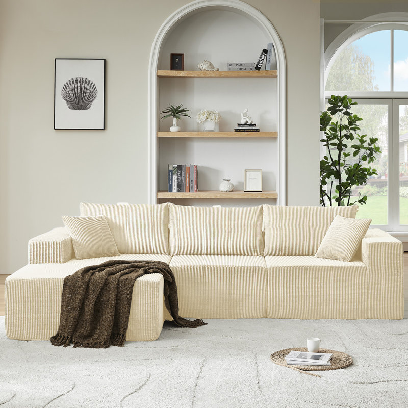 Canapé modulaire en forme de L de Boneless, Velours côtelé beige