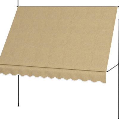 118" Porch Sun Awning, Manual Retractable With Fabric And Adjustable Legs, For Deck, Window, Beige Patio Non-Screw Freestanding Uv30+ Porch, Door,