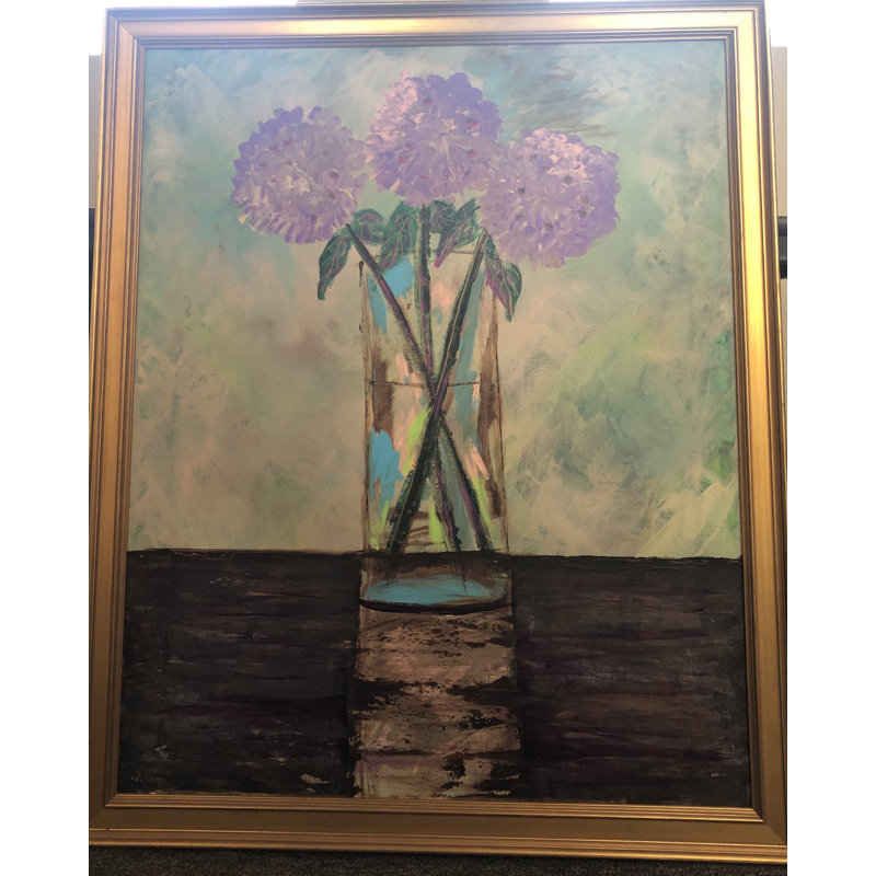 One-of-a-Kind Original Hydrangeas in a Vase by Joyce Creiger Picture Frame Print on Canvas
