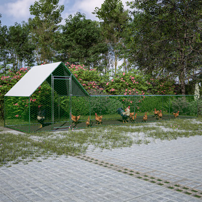 Grand poulailler en métal de 26 pi x l 6,7 pi x 6,6 pi, cage à poules, cage de poulailler en fil de fer galvanisé, cages à lapins avec couvercle imperméable et anti-ultraviolet pour l'extérieur