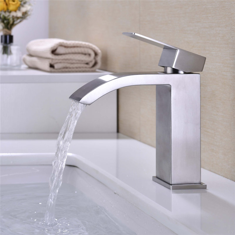 Waterfall Spout Classic Bathroom Sink Single Handle Faucet With Pop-Up Drain (With Overflow)