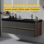 Meuble-lavabo 60 po en noyer avec lavabo en quartz noir mat et tiroirs noirs doux, meuble-lavabo mural flottant, sans drain ni robinet, pré-assemblé