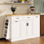 Îlot de cuisine bicolore élégant avec poubelle escamotable dissimulée, étagère à épices à 3 niveaux et placard à portes coulissantes. Garde-robe double à tiroirs pour le rangement. Buffet blanc multifonctionnel.