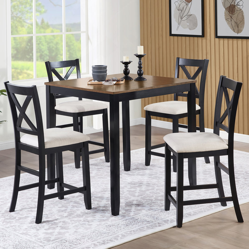 Ensemble de table de salle à manger 5 pièces à hauteur de comptoir avec 4 chaises pour petit espace, cuisine, salle à manger