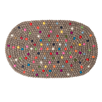 MODWOOL Wool Ball Oval Rug - Natural Brown with Dots