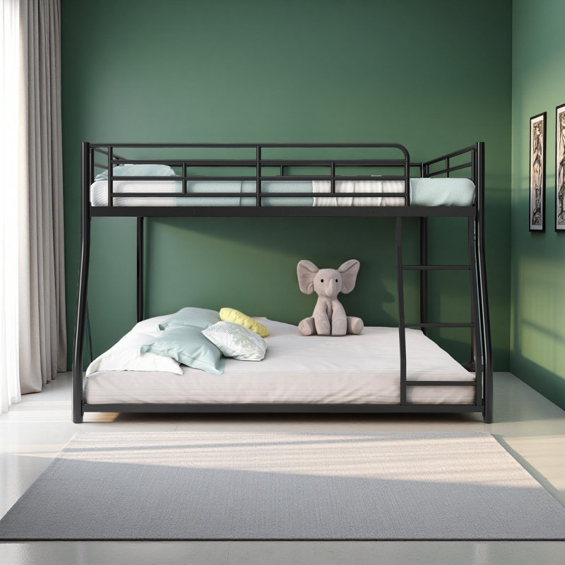 Metal Floor Bunk Bed, Full XL Over Queen