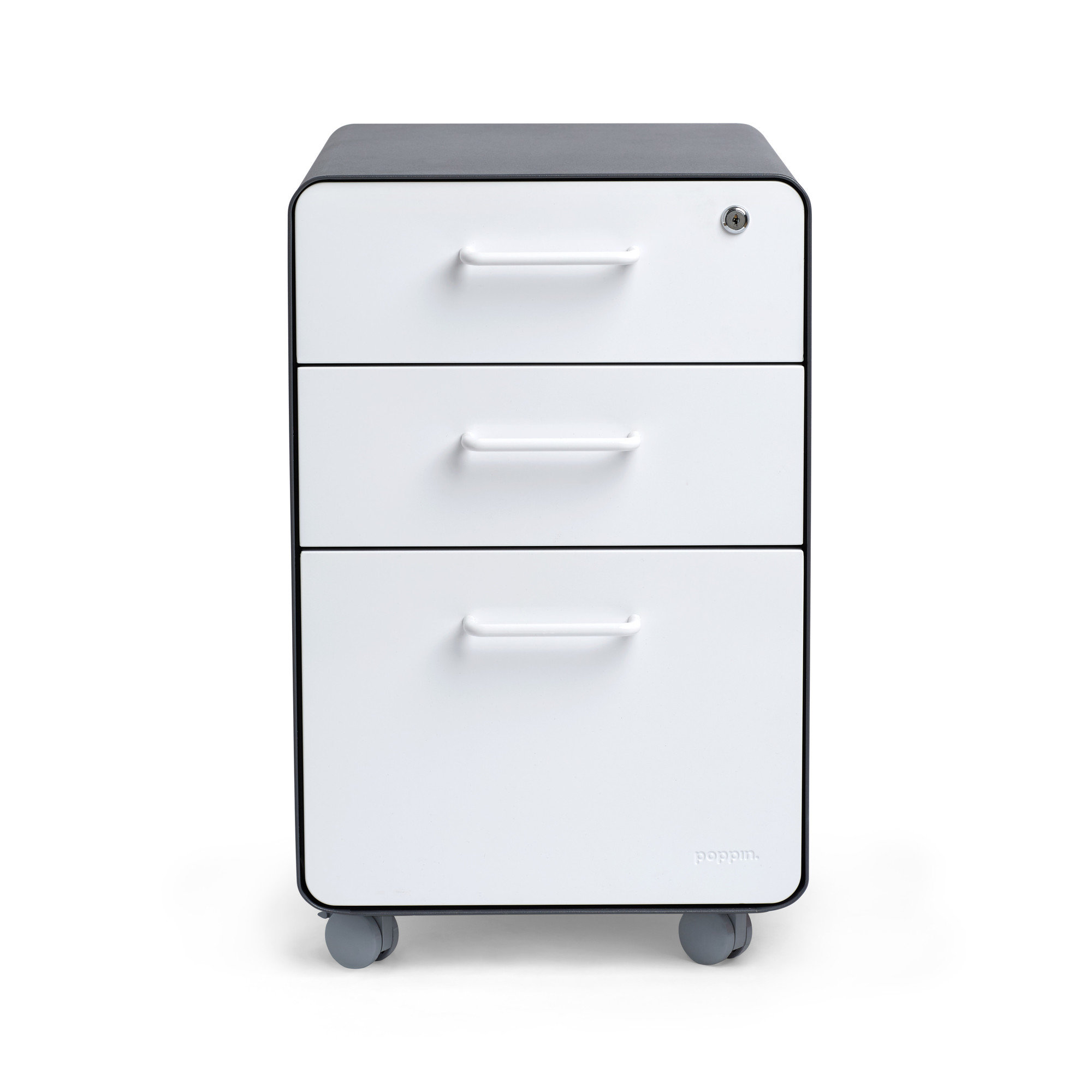 Stow 3 - Drawer Vertical File Cabinet, White/Charcoal, With Caster
