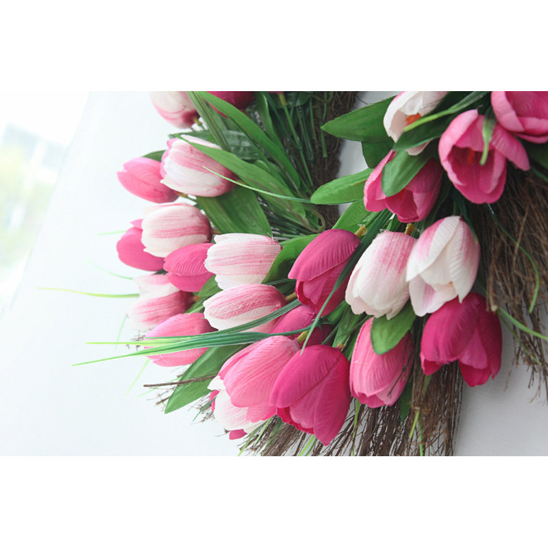 Couronne de tulipe artificielle 18 po toute l'année, Rose