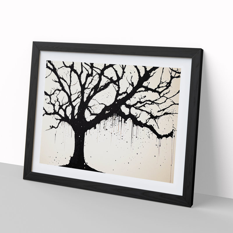 Ethereal Tree Abstract - Single Picture Frame Painting, 46cm H x 64cm W x 2cm D, Black