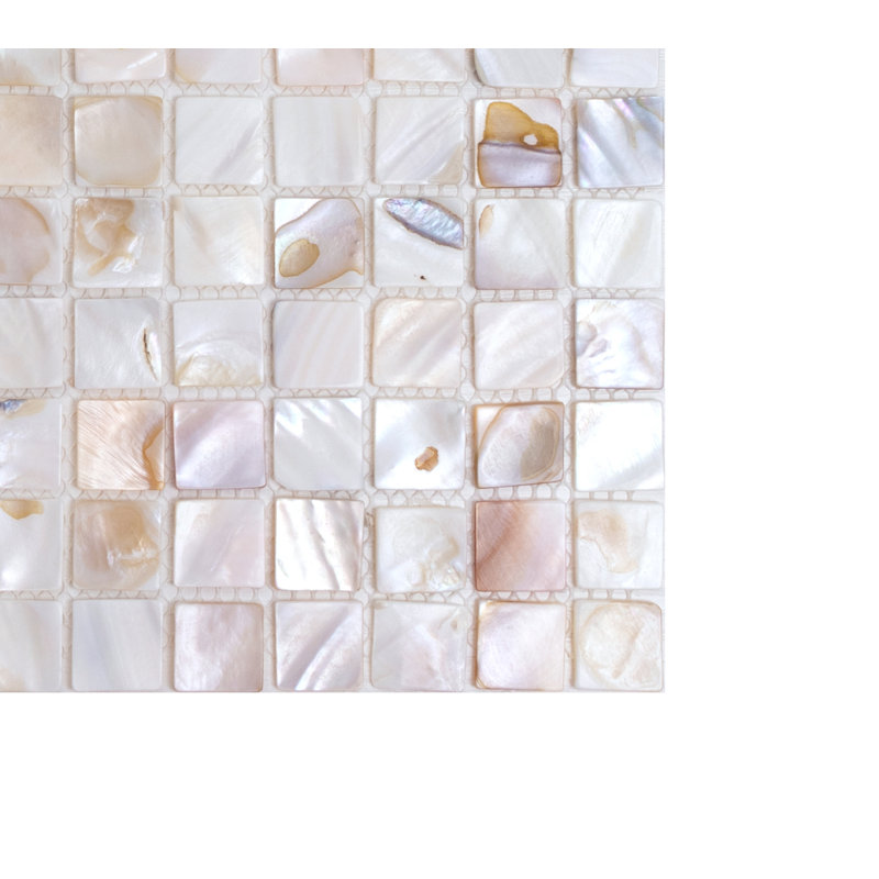 Mother of Pearl 0.8" x 0.8" Seashell Grid Mosaic Tile, Caribbean Beach