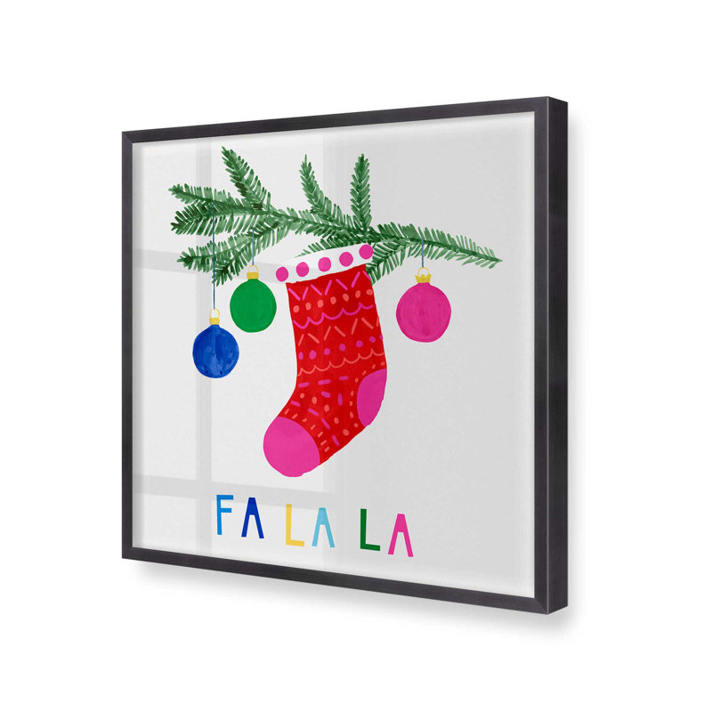 Chaussette de Noël joyeuse «I Print», H 13,75 po x l 13,75 po, Cadre simple en zinc patiné, bois massif