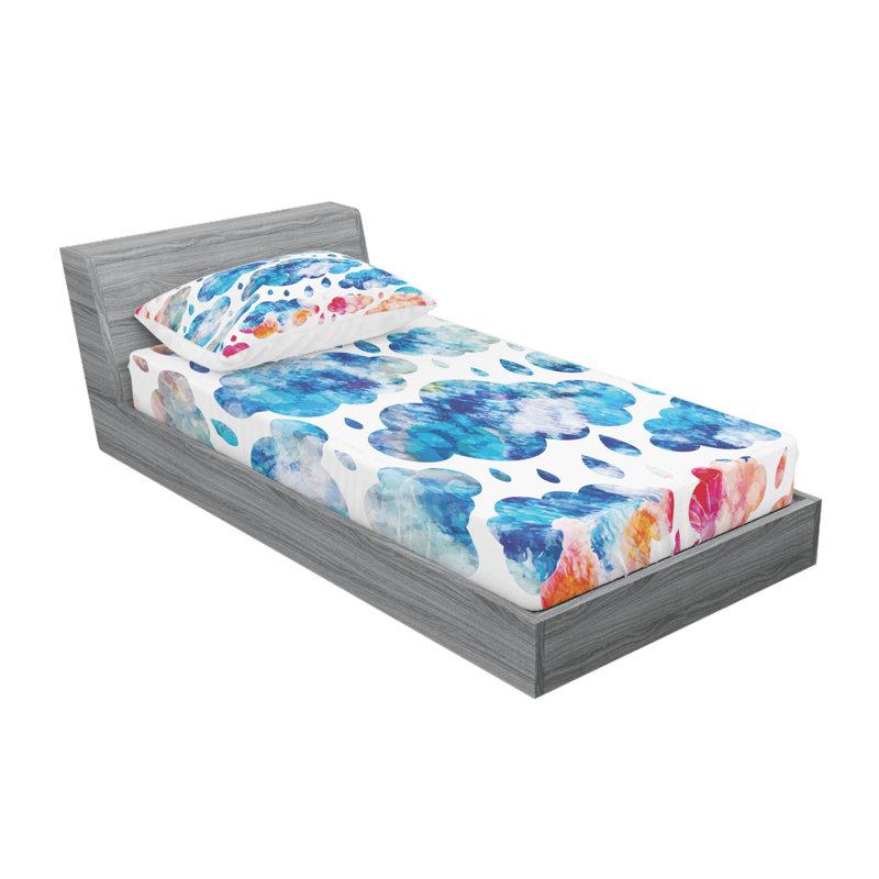 Ensemble de draps nuages et gouttes de pluie, Ensemble de draps pour lit simple TG avec drap-hou