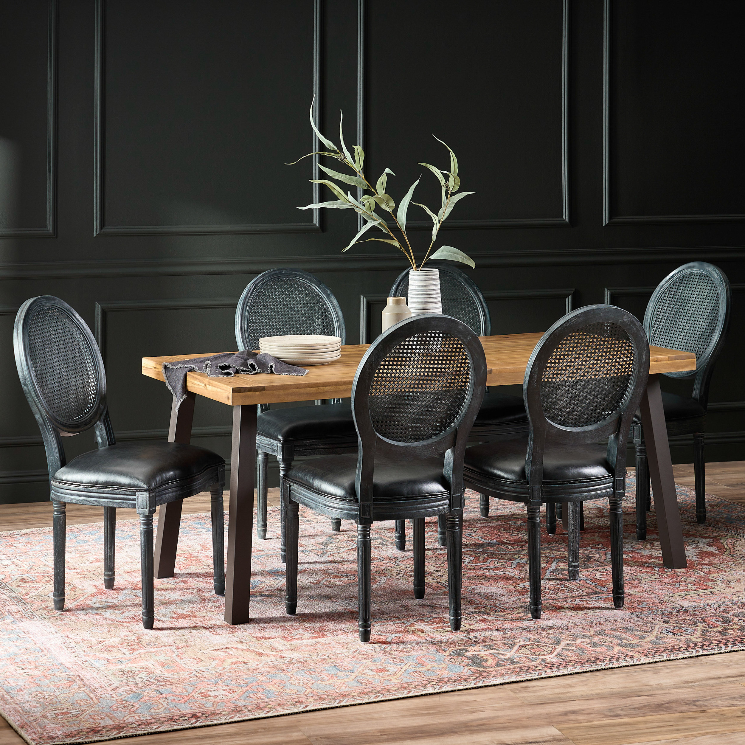 One Allium Way® Decicco Faux Leather And Wood 7 Piece Dining Set | Wayfair