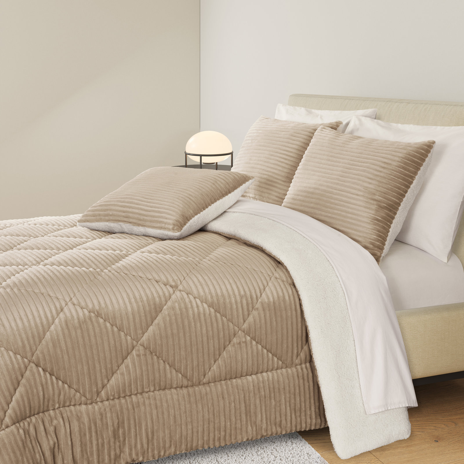 Everett Cotton Comforter Set, King Comforter + 2 King Shams, Beige