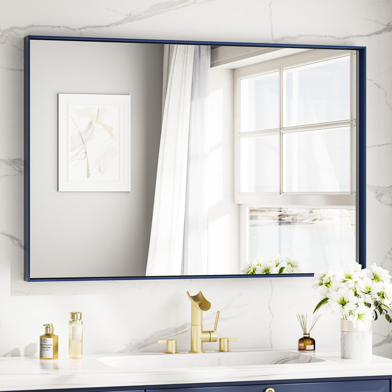 Miroir de vanité encadré / Miroir d'appoint, 48 po x 30 po, Bleu