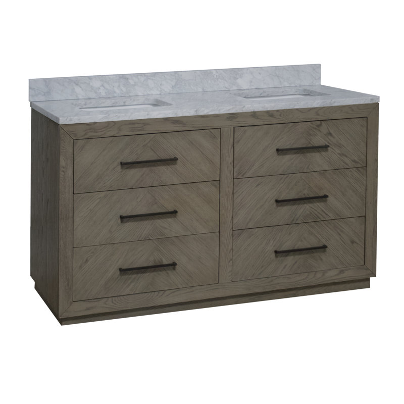 Ensemble de meuble-lavabo double 60 po Rumalda, Chêne gris