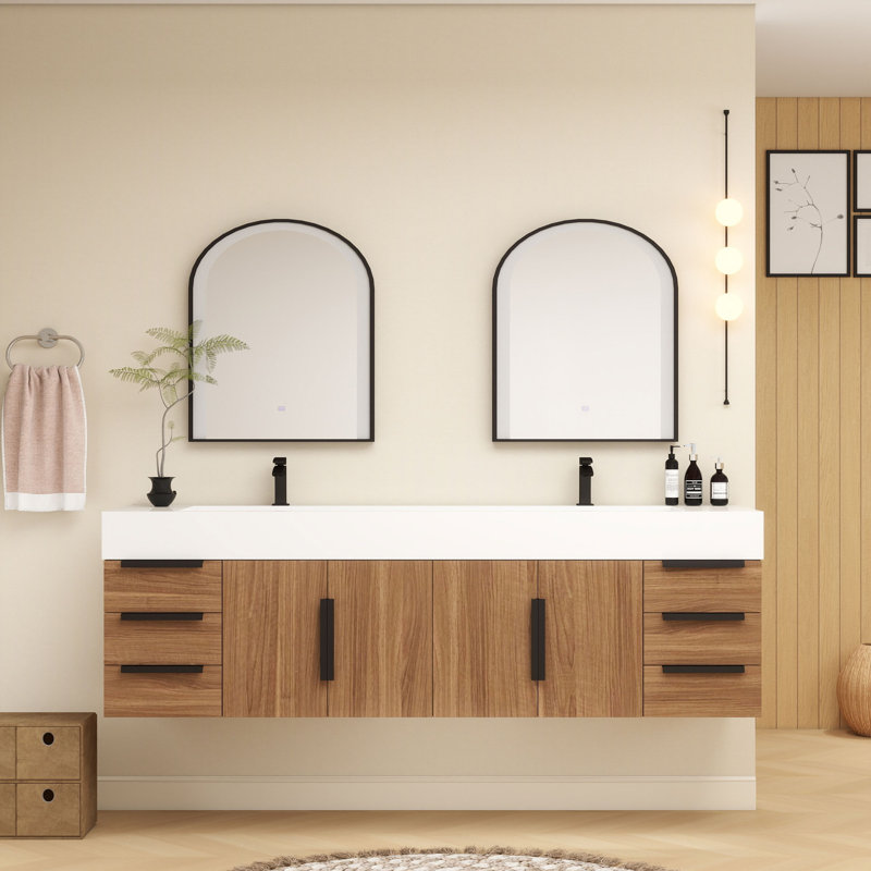 Jessica 72'' Wall-Mounted Single Bathroom Vanity, Wood
