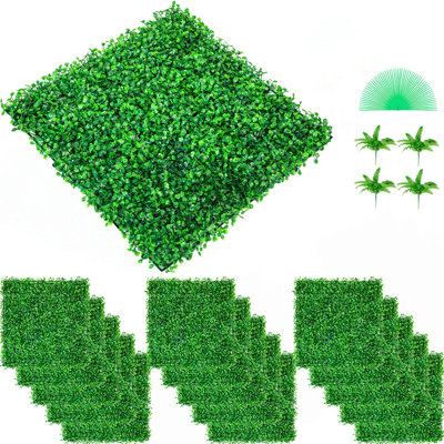 Artificial Boxwood Panel UV 48Pcs Boxwood Hedge Wall Panels Artificial Grass Backdrop Wall 10X10" 4Cm Green Grass Wall Fake Hedge For Decor Privacy Fence Indoor Outdoor Garden Backyard
