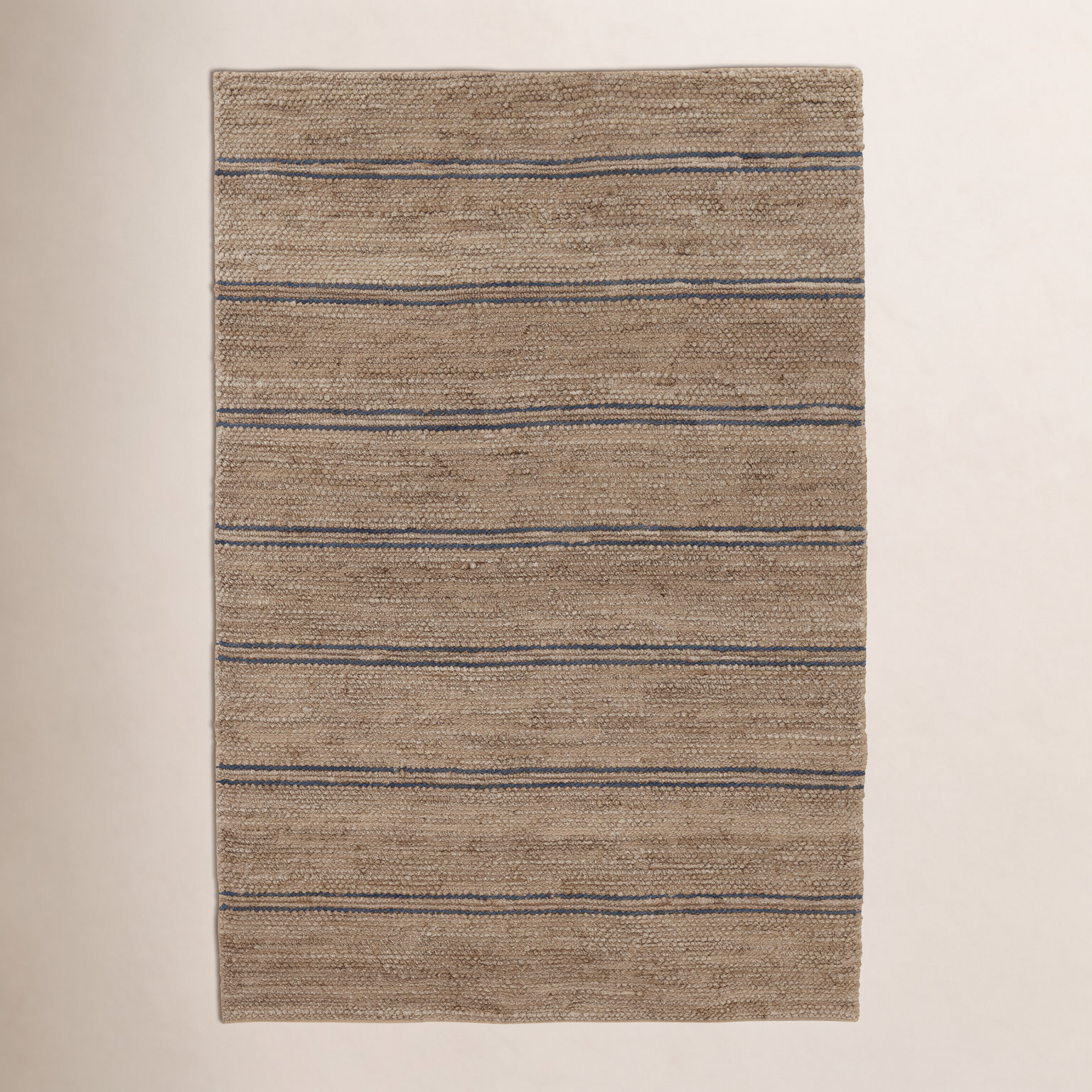 Beamond Brown Blue Hand-Woven Striped Jute Rug, Rectangle 2' x 3'