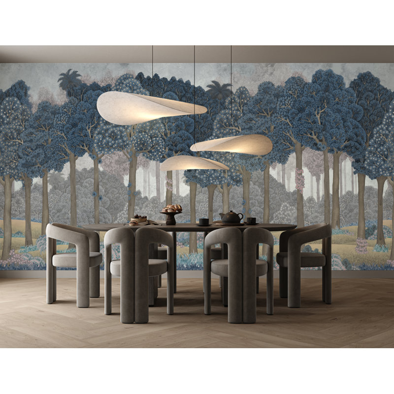 Papier peint Serene Greenery And Blooming Trees, Bleu, L 66 po x l 122 po