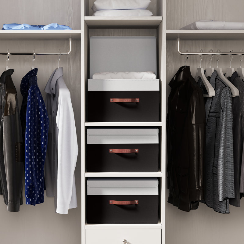 Ensemble de boîtes pliables en tissu, Blanc / noir, H 7,5 po x l 11,8 po x P 16,5 po