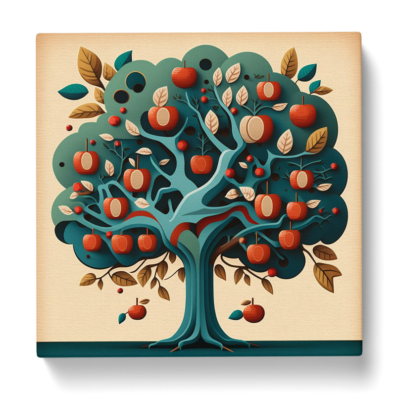 Apple Tree Mid-Century - Wrapped Canvas - Framed Print, 50cm H x 50cm W x 3cm D