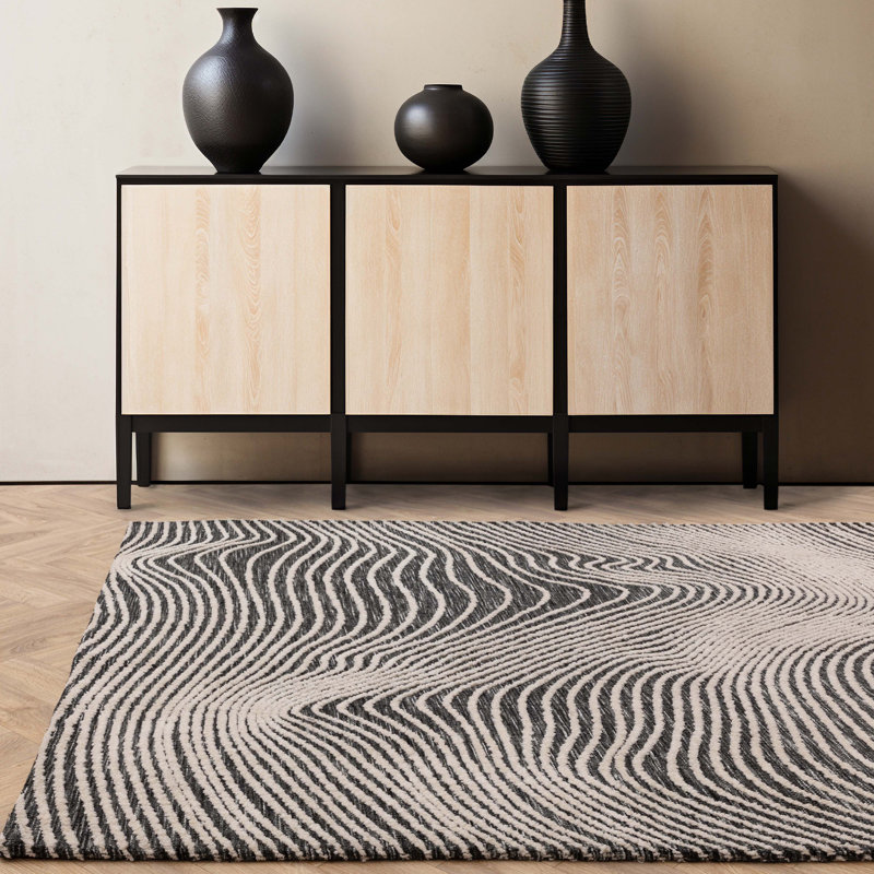 Clemones Swirl Black Area Rug, Rectangle 120 x 170 cm