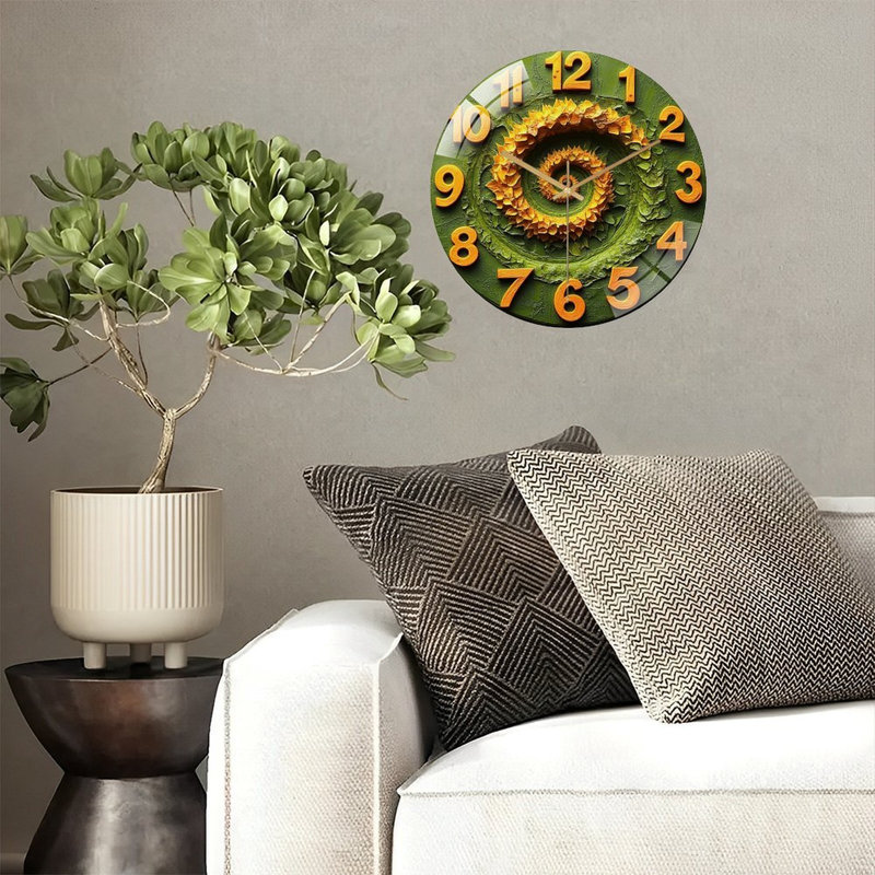 Horloge murale tournesol en spirale 12 po