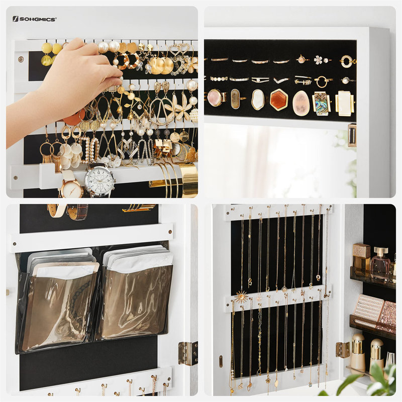 Armoire à bijoux murale classique avec miroir intégré - rangement spacieux, design polyvalent - P 3,8 po x l 14,8 po x H 42,5 po