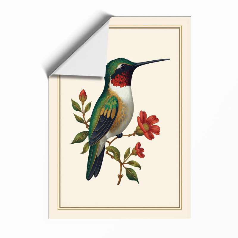 Hummingbird and Blossoms Botanical - Framed Print, A3 - 42.0 x 29.7 cm, Unframed