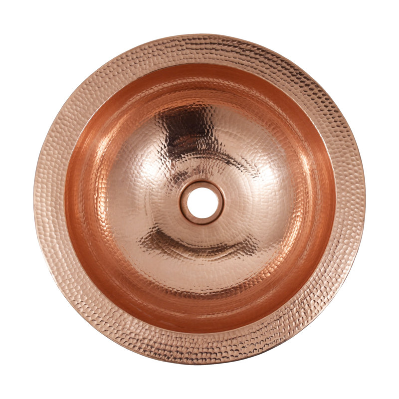 Laguna Hand-Hammered Copper Round Vessel Bathroom Sink, Polished Copper
