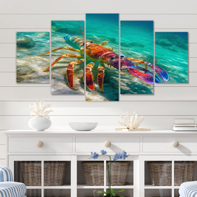 Homard rouge dans une eau turquoise tropicale - Impression sur toile homard - 5 panneaux