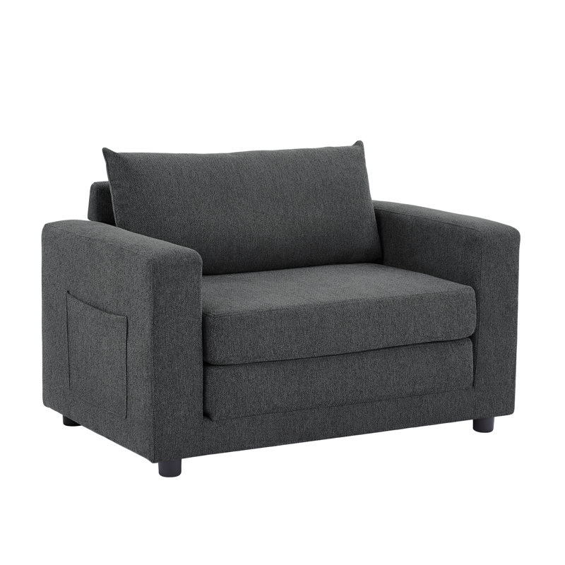 Beverlye Convertible Sleeper Chair, Accent Chair with USB Charger Port and Side Storage Pocket, Dark Gray 100% Linen