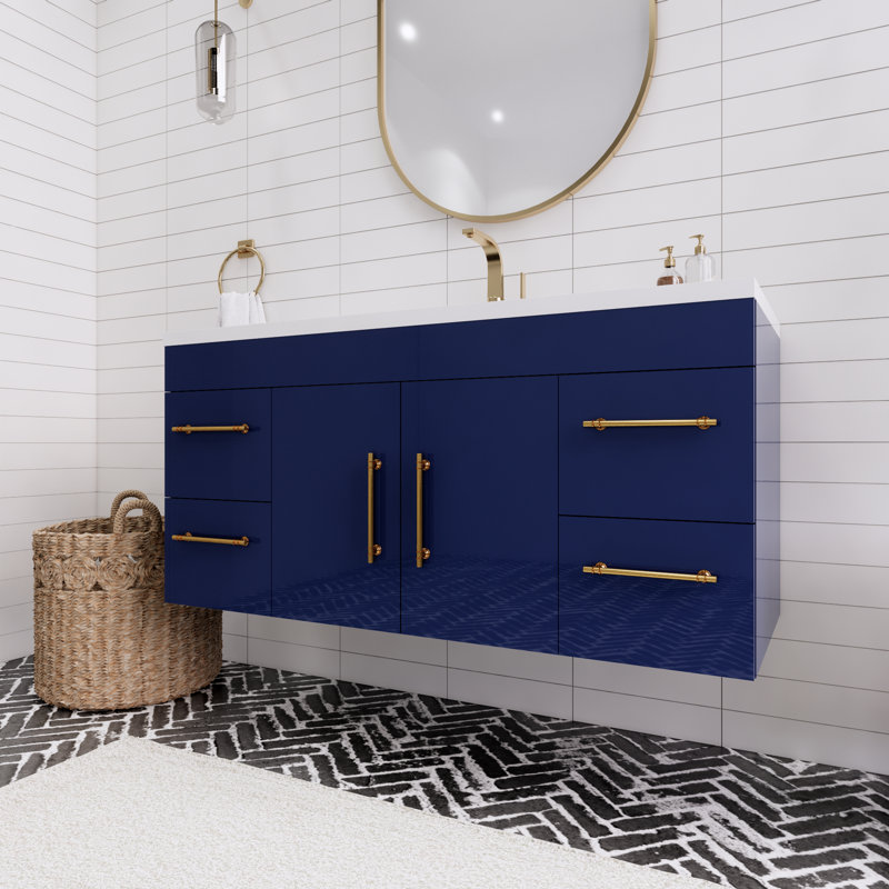Spring Single Bathroom Vanity with Acrylic Top, Night Blue