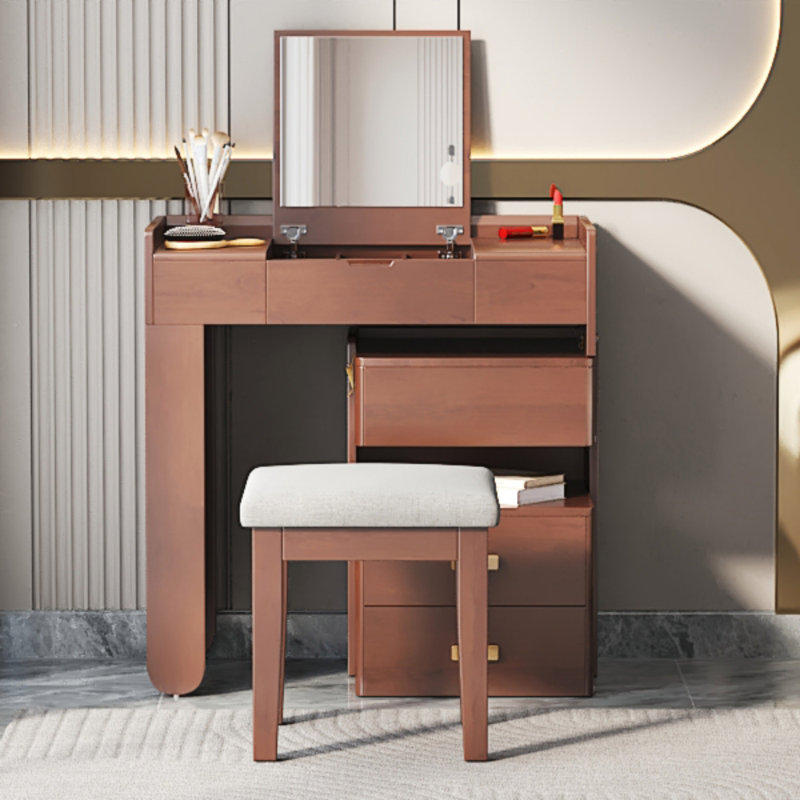 Meuble-lavabo 3 en 1 avec miroir rabattable, éclairage DEL, longueur réglable et grands tiroirs - Coiffeuse multifonctionnelle élégante pour la maison