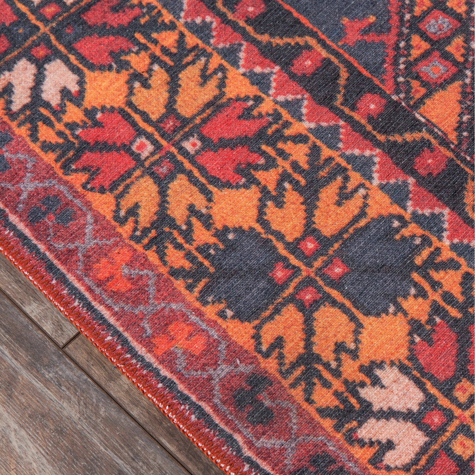 Isthia Red Blue Orange Oriental Rug, Rectangle 3' x 5'