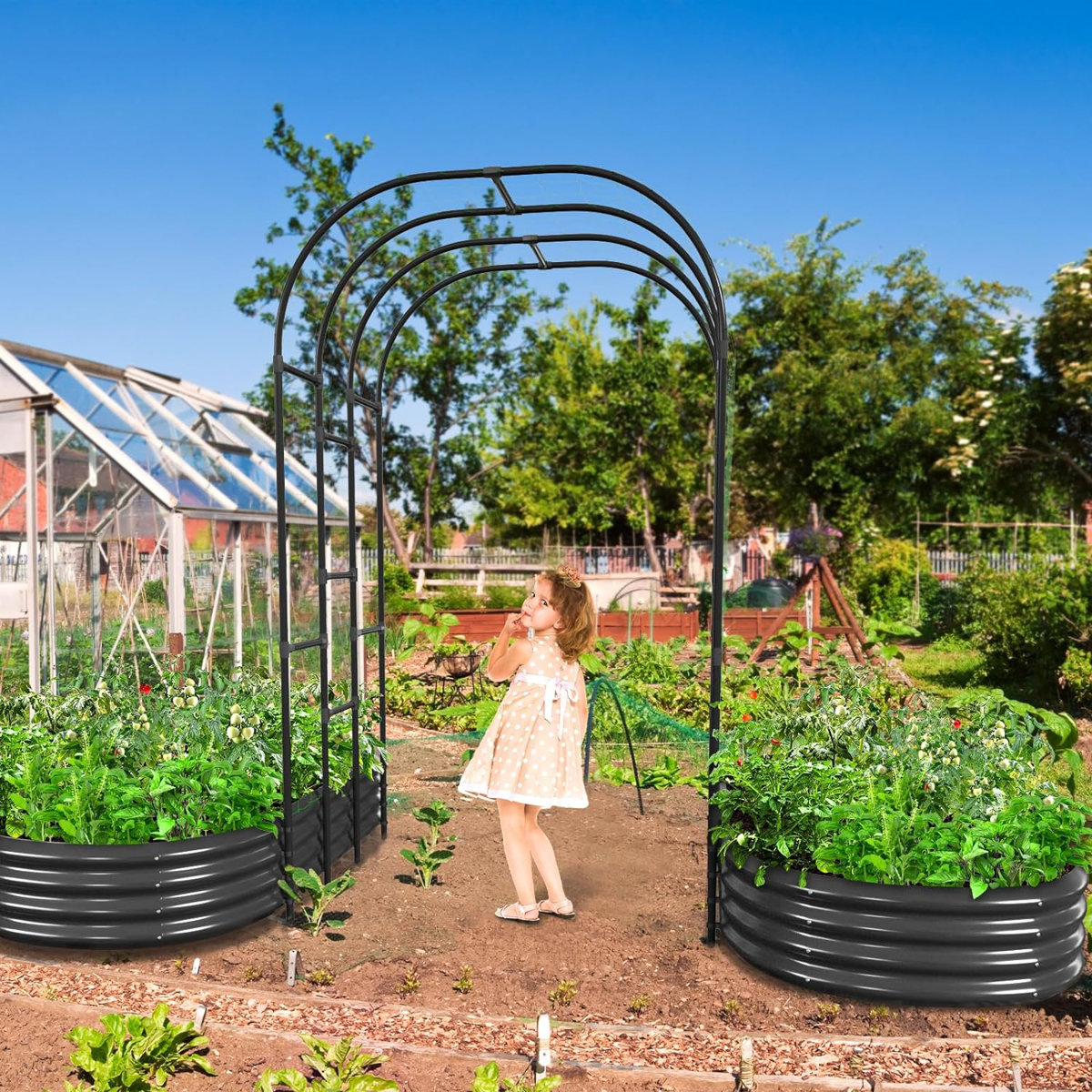 ShangQuan WuLiu Tall Garden Arch Trellis With Galvanized Raised Garden ...