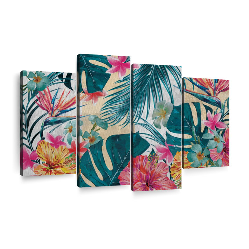 Ensemble de 4 feuilles tropicales sur toile, H 48 po x l 75 po x P 1 po