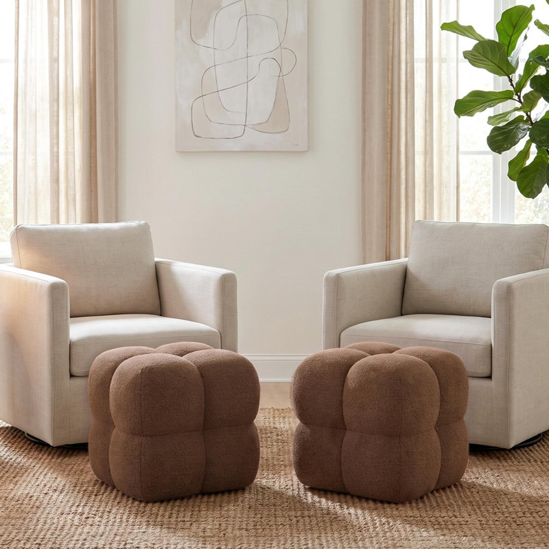 Hendina Upholstered Ottoman, Brown Teddy/Boucle