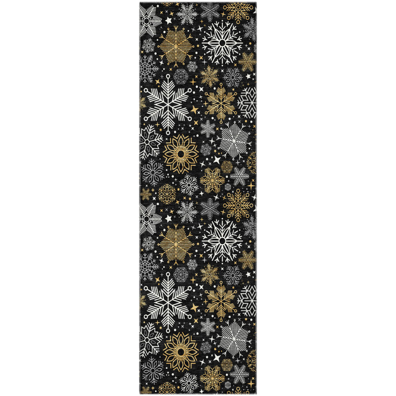 Premium Machine Washable Mayfield AMF1823 Stars and Snowflakes Holiday Rug, Runner 2'3" x 7'6"